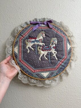 Carousel Horse Embroidery Hoop - Purple and Cream Accents